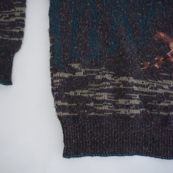Vintage Cricketeer Grey Wool Blend Equestrian Scene Sweater Old Money Retro M - Picture 8 of 9